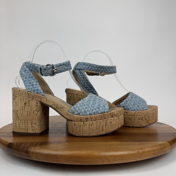 Womens Sam Edelman Immie Blue Denim Platform Cork Sandals‎ Heels Size 8.5 M EUC - Picture 1 of 8